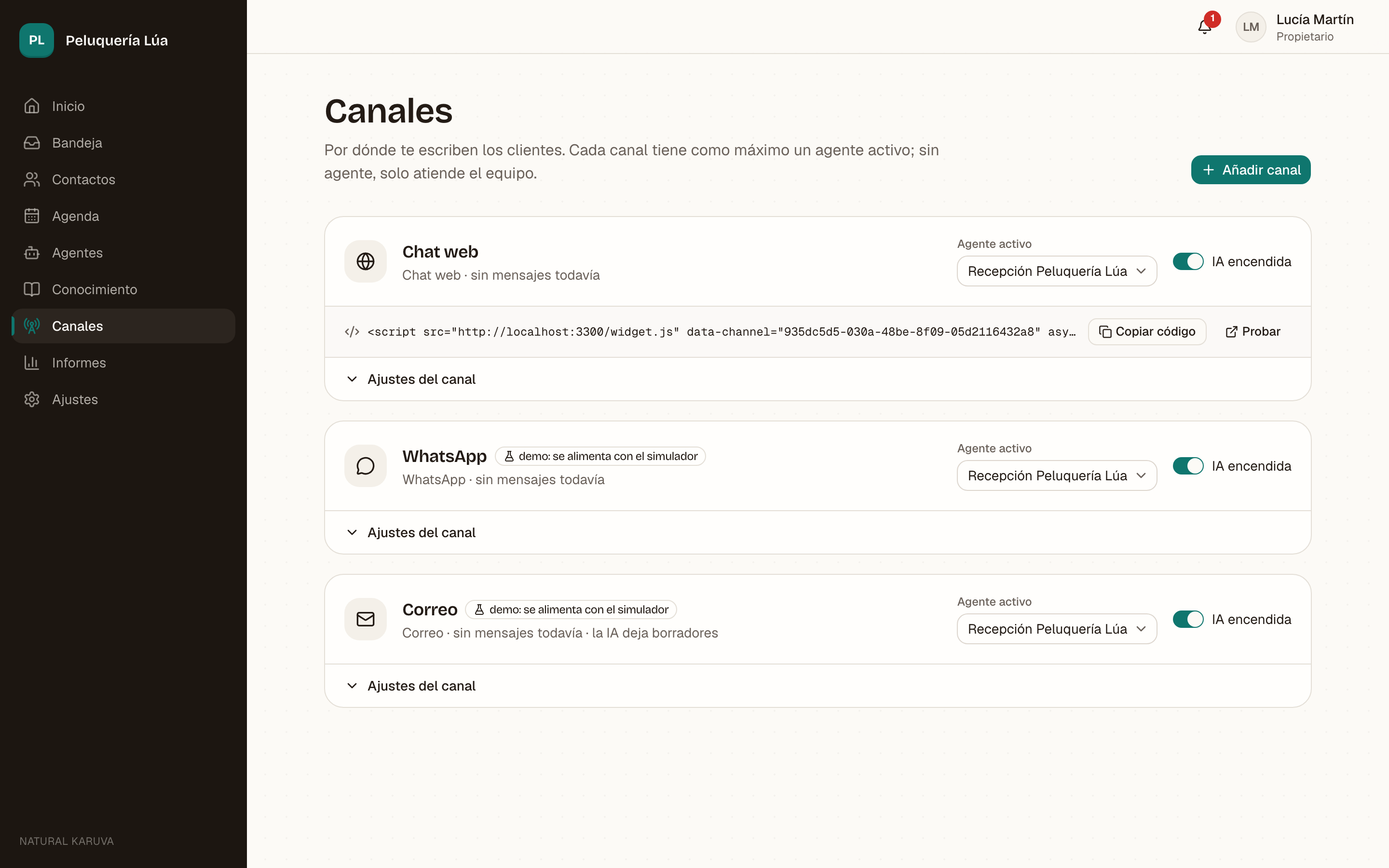 Captura de Natural Karuva: Tus canales, conectados